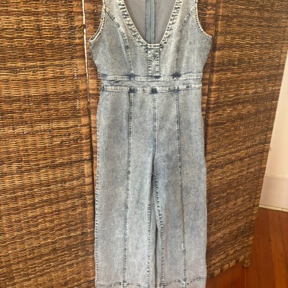 Venus Stretch Denim Jumpsuit Light Wash Size 16 Wide Leg - Picture 7 of 10
